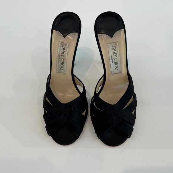 JIMMY CHOO BLACK SILK SATIN SLIDE SANDALS SIZE IT 38 / US 8 - Picture 4 of 16